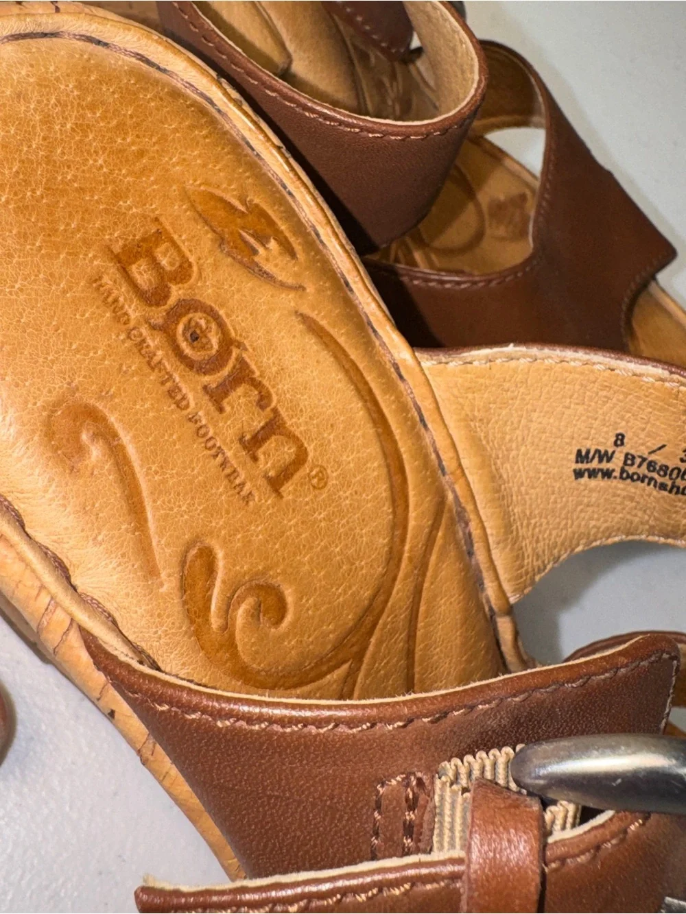 Born Carrabelle Cognac Brown Leather Wedge Sandals Size 8 / 39